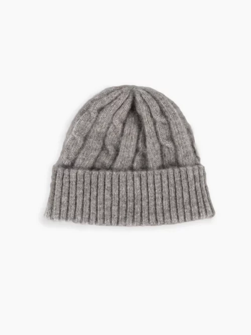 Bonnet yack enfant gris en duvet tricoté, vue détaillée du modèle