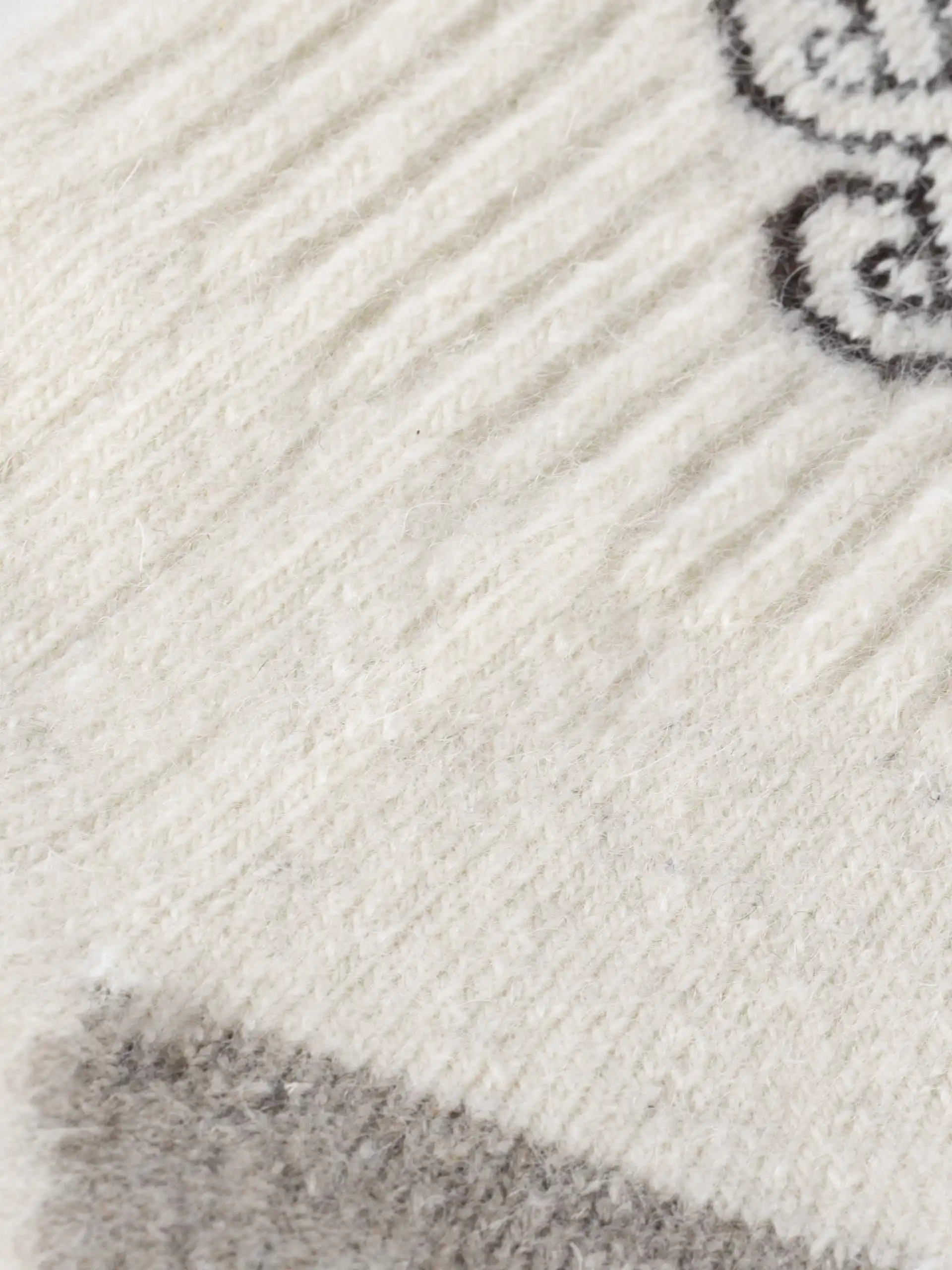 Gros plan sur les chaussettes blanc infini en laine douce, motif de tricot élégant