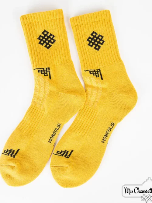 Paire de chaussettes en coton jaune avec motifs élégants