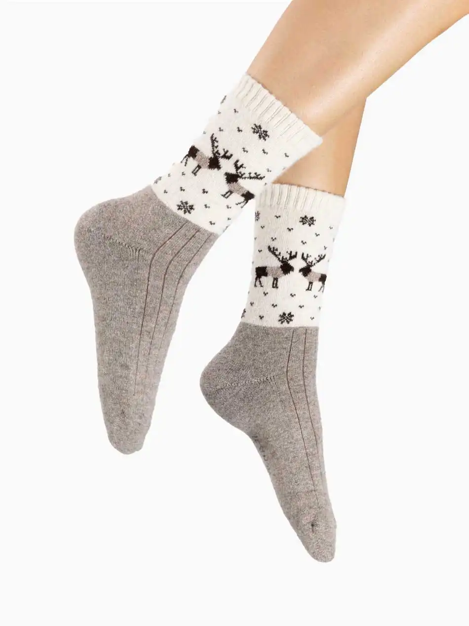 Chaussettes hivernales en laine tricotée pour filles avec motifs de rennes