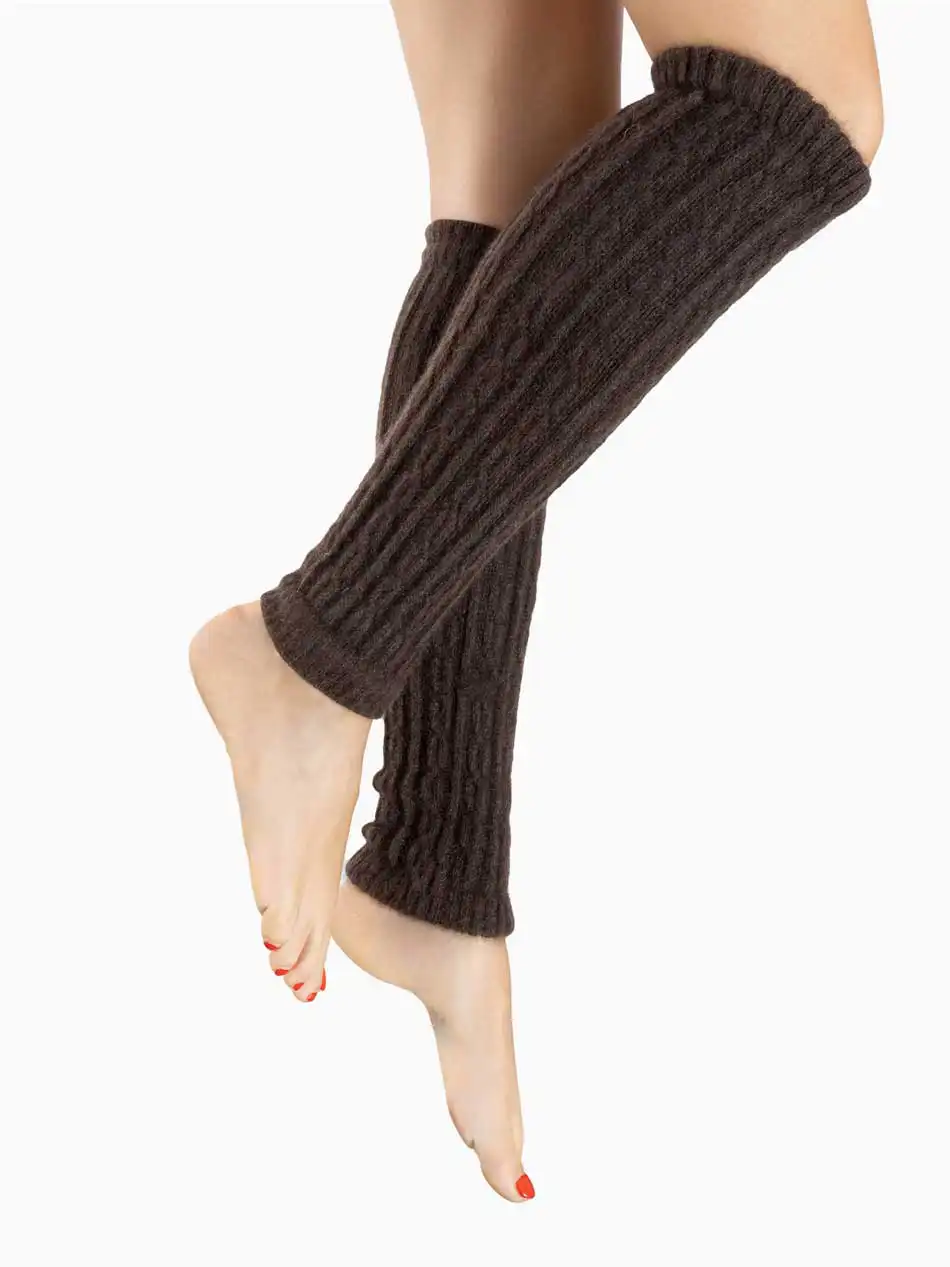 Guêtres marron en laine tricot pour femmes et filles, idéales pour l'hiver