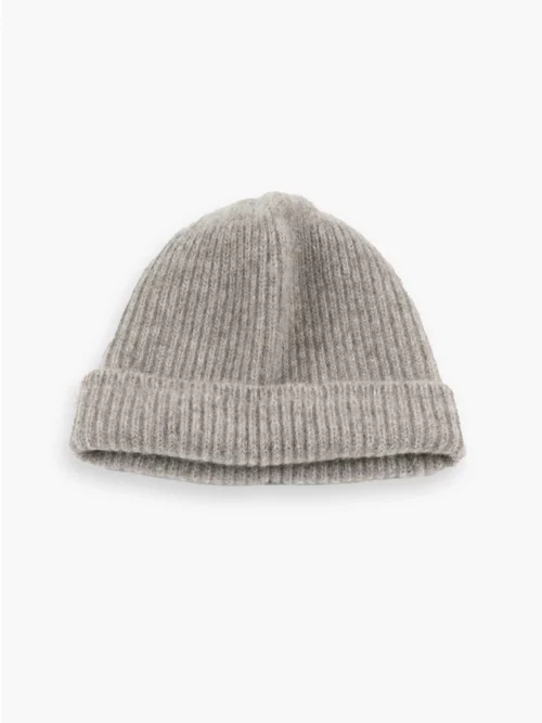 Packshot du bonnet enfant gris cendré en duvet yack de Mongolie, présenté sur fond blanc.