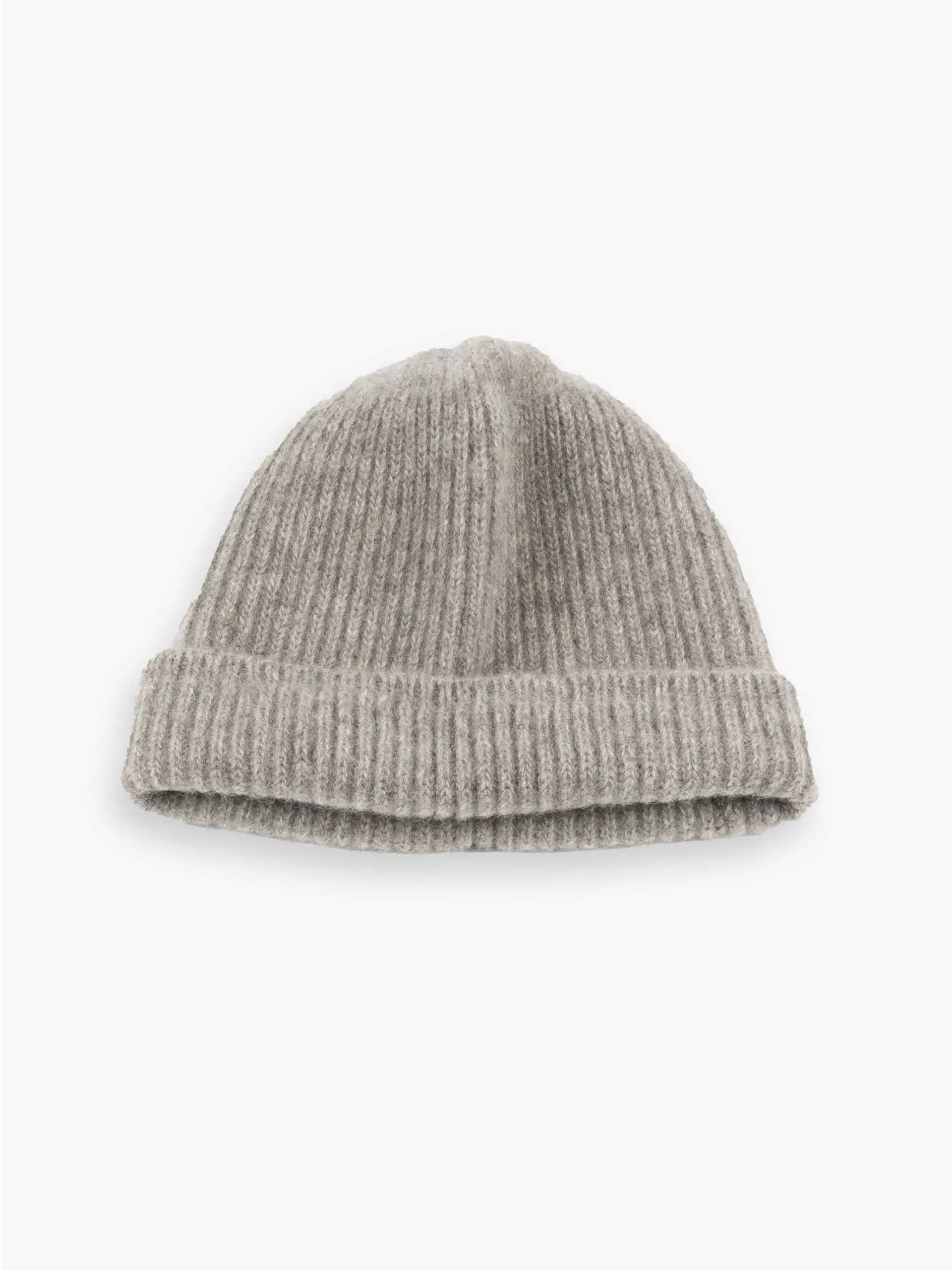 Packshot du bonnet enfant gris cendré en duvet yack de Mongolie, présenté sur fond blanc.