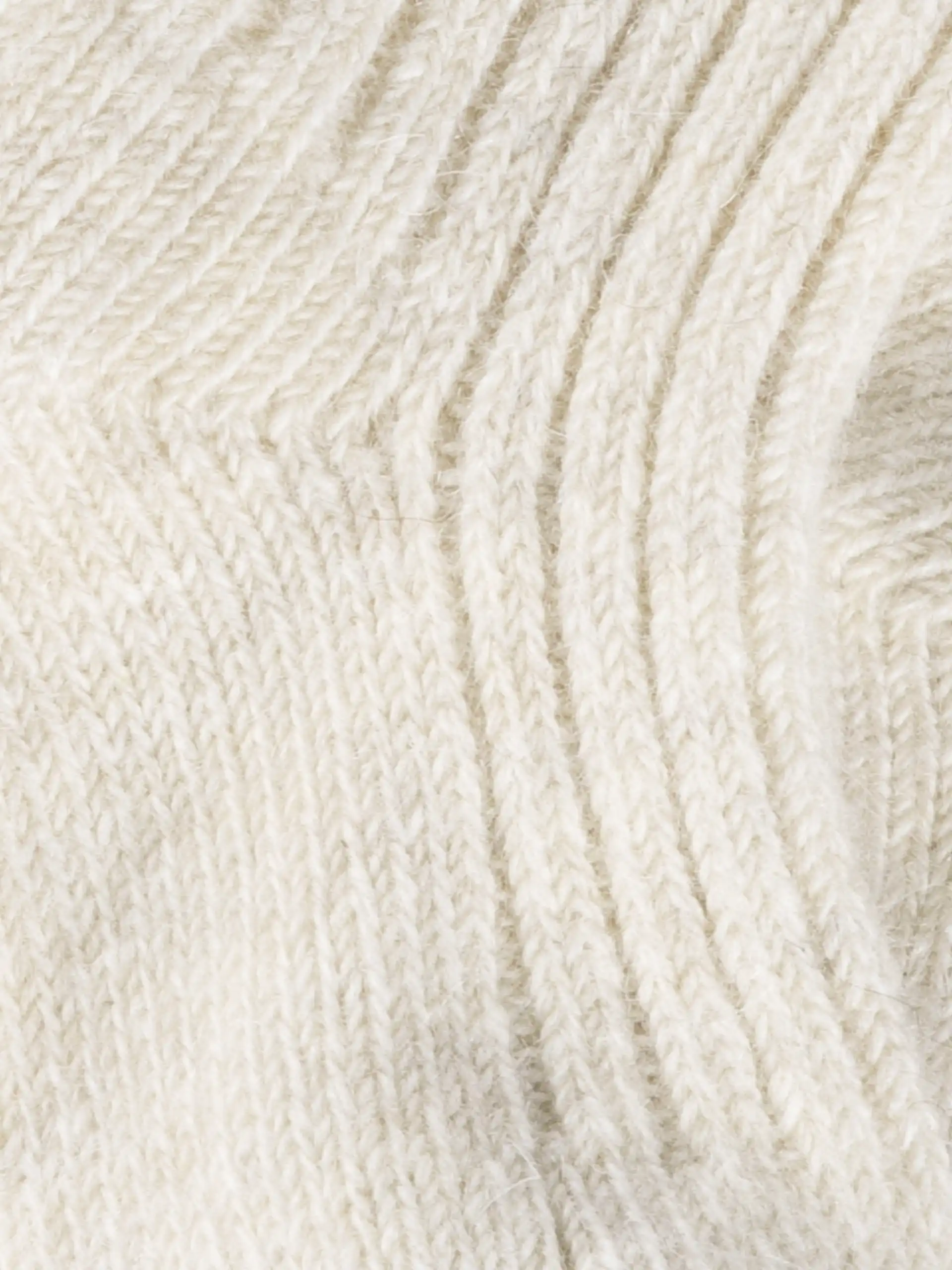 Gros plan sur la texture tricotée des chaussettes mouton blanc, motif élégant et naturel pour l'hiver.