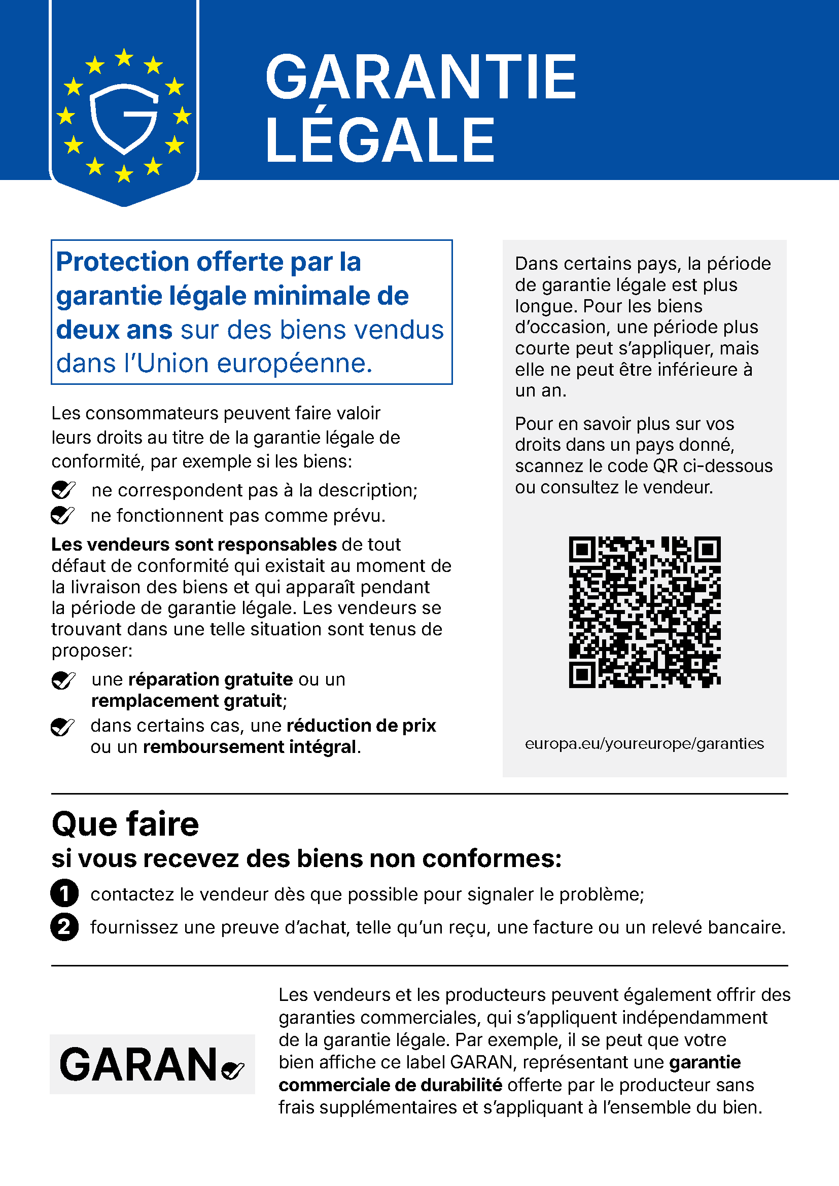 Notice harmonisée de l'Union européenne sur la garantie légale de conformité